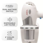 Sunbeam Full-Size Hospitality Wall-Mount Hair Dryer with GreenSense Dual Wattage and LED Nightlight, White/Silver