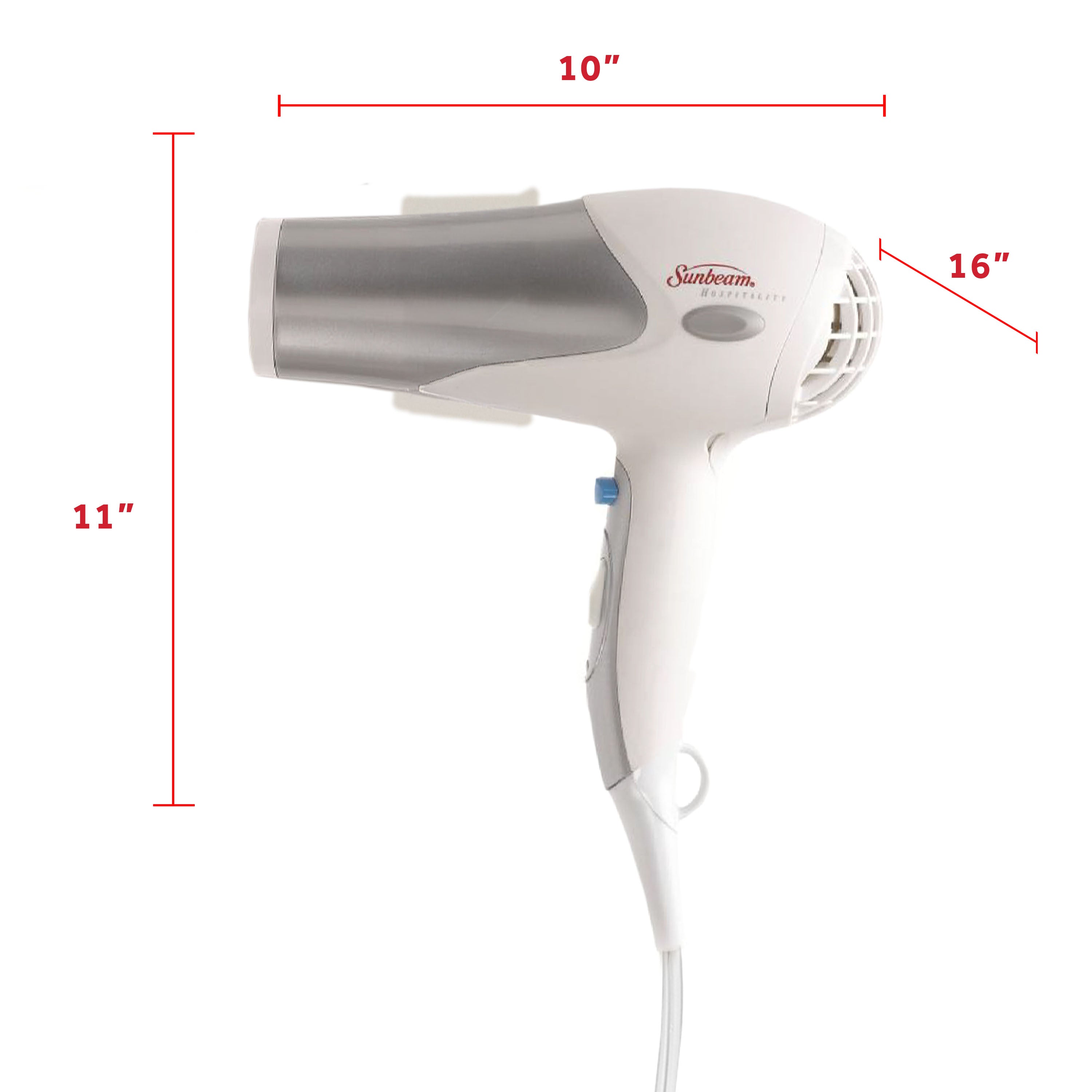 Sunbeam Full-Size Hospitality Wall-Mount Hair Dryer with GreenSense Dual Wattage and LED Nightlight, White/Silver