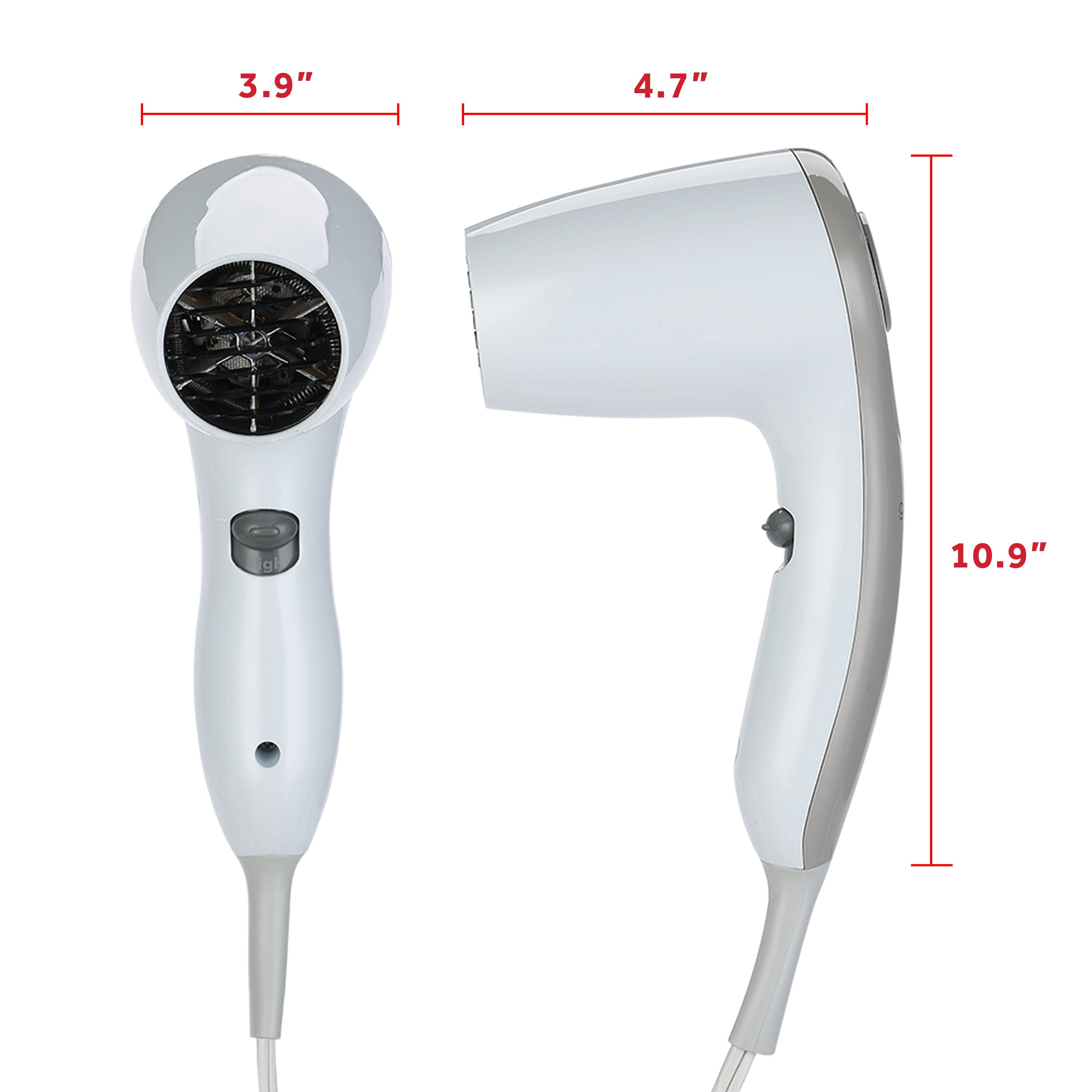 Sunbeam GreenSense Hospitality Wall-Mount Hair Dryer with Dual Wattage and Tourmaline Technology, Availabe in White and Gray