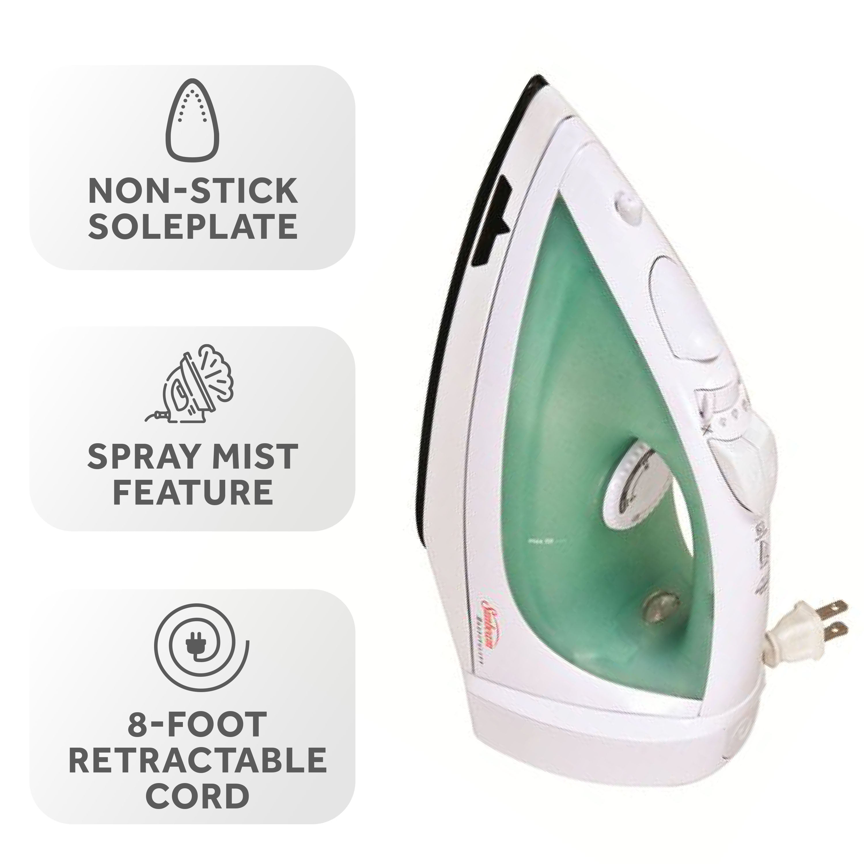 Sunbeam Classic Retractable Hospitality Steam Iron with GreenSense Technology, Available in White/Green