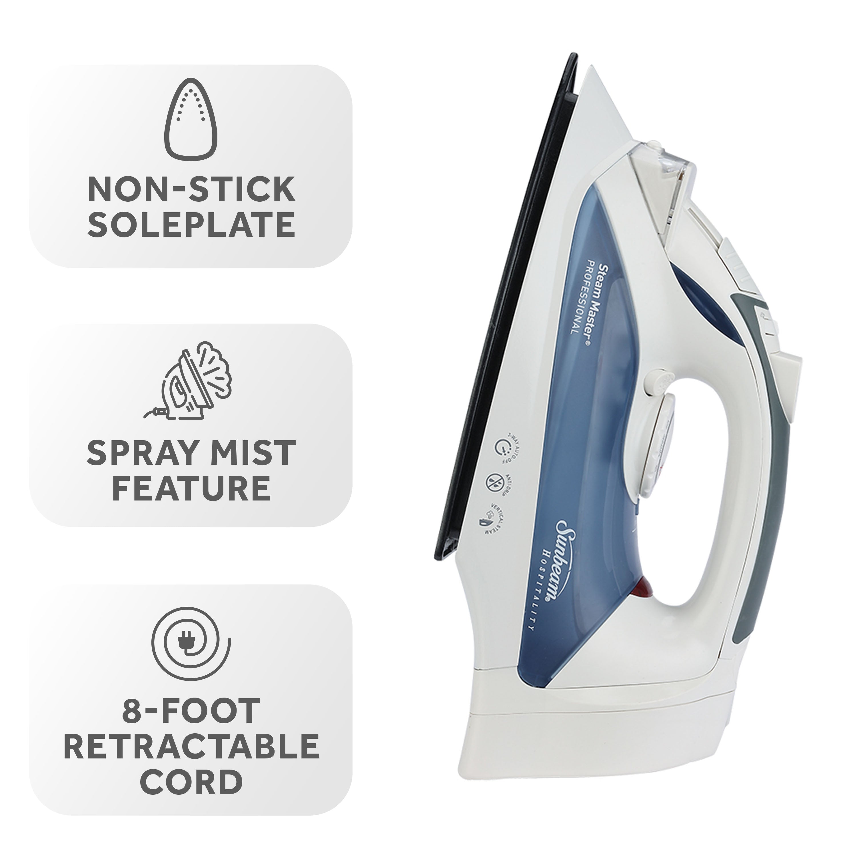 Sunbeam Steam Master Retractable Hospitality Steam Iron with ClearView LED Light and GreenSense Technology