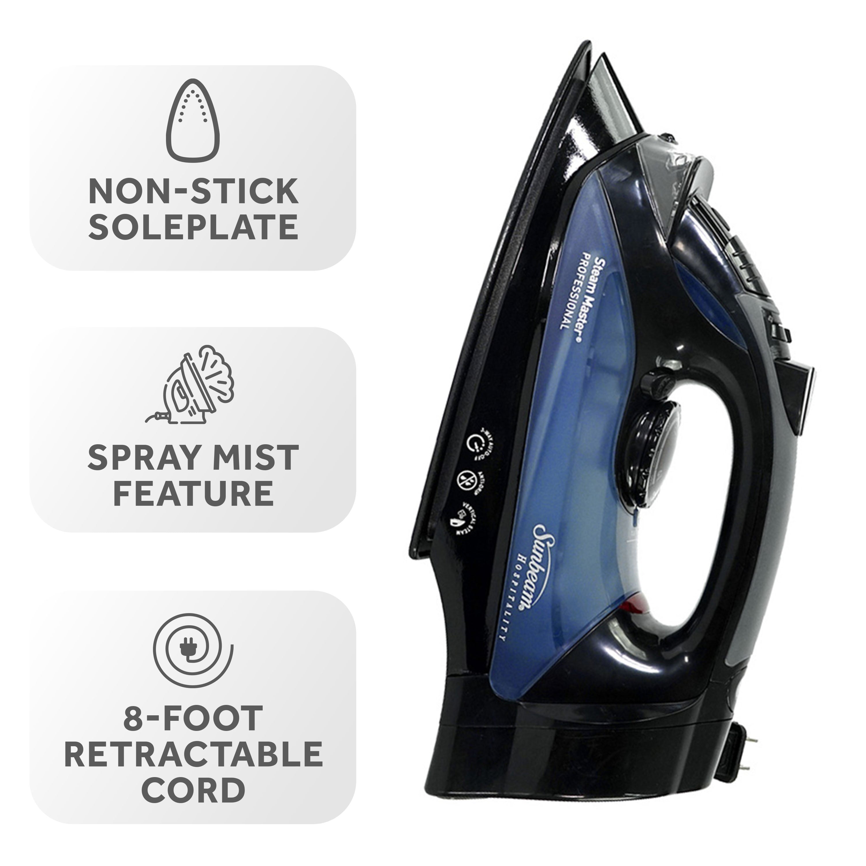Sunbeam Steam Master Retractable Hospitality Steam Iron with ClearView LED Light and GreenSense Technology Available in White/Blue and Black/Blue