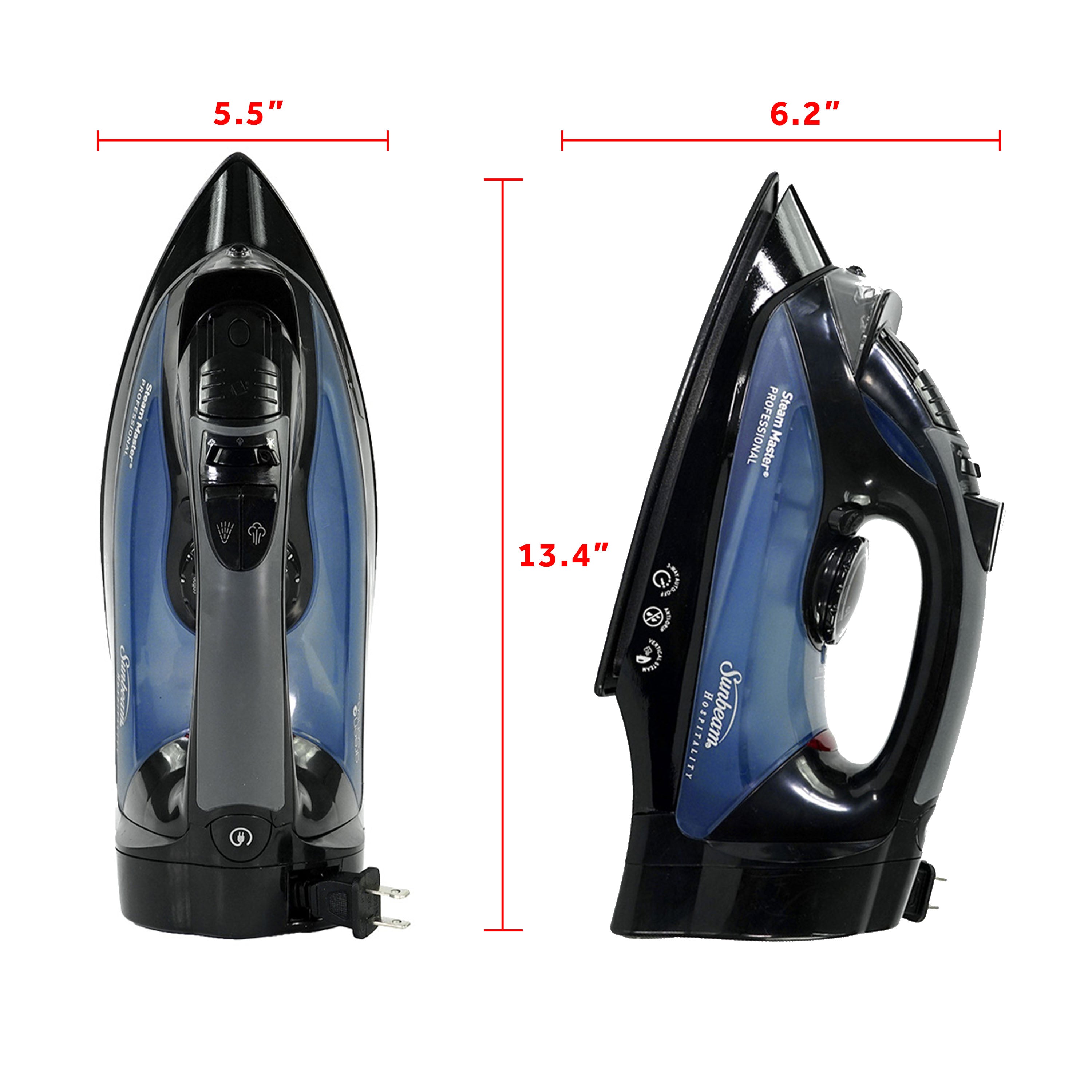 Sunbeam Steam Master Retractable Hospitality Steam Iron with ClearView LED Light and GreenSense Technology Available in White/Blue and Black/Blue