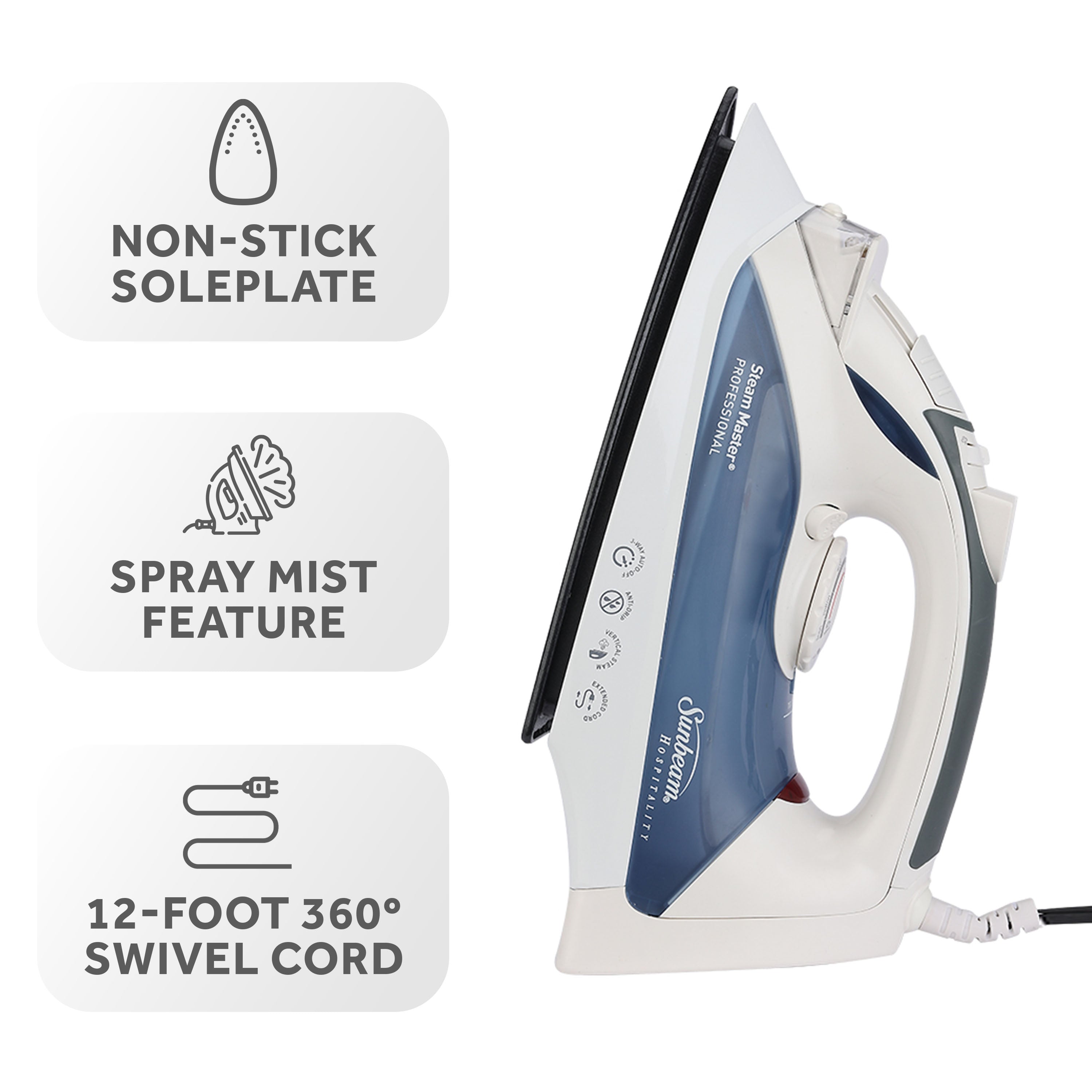 Sunbeam Steam Master Hospitality Steam Iron with ClearView LED Light and GreenSense Technology Available in White/Blue