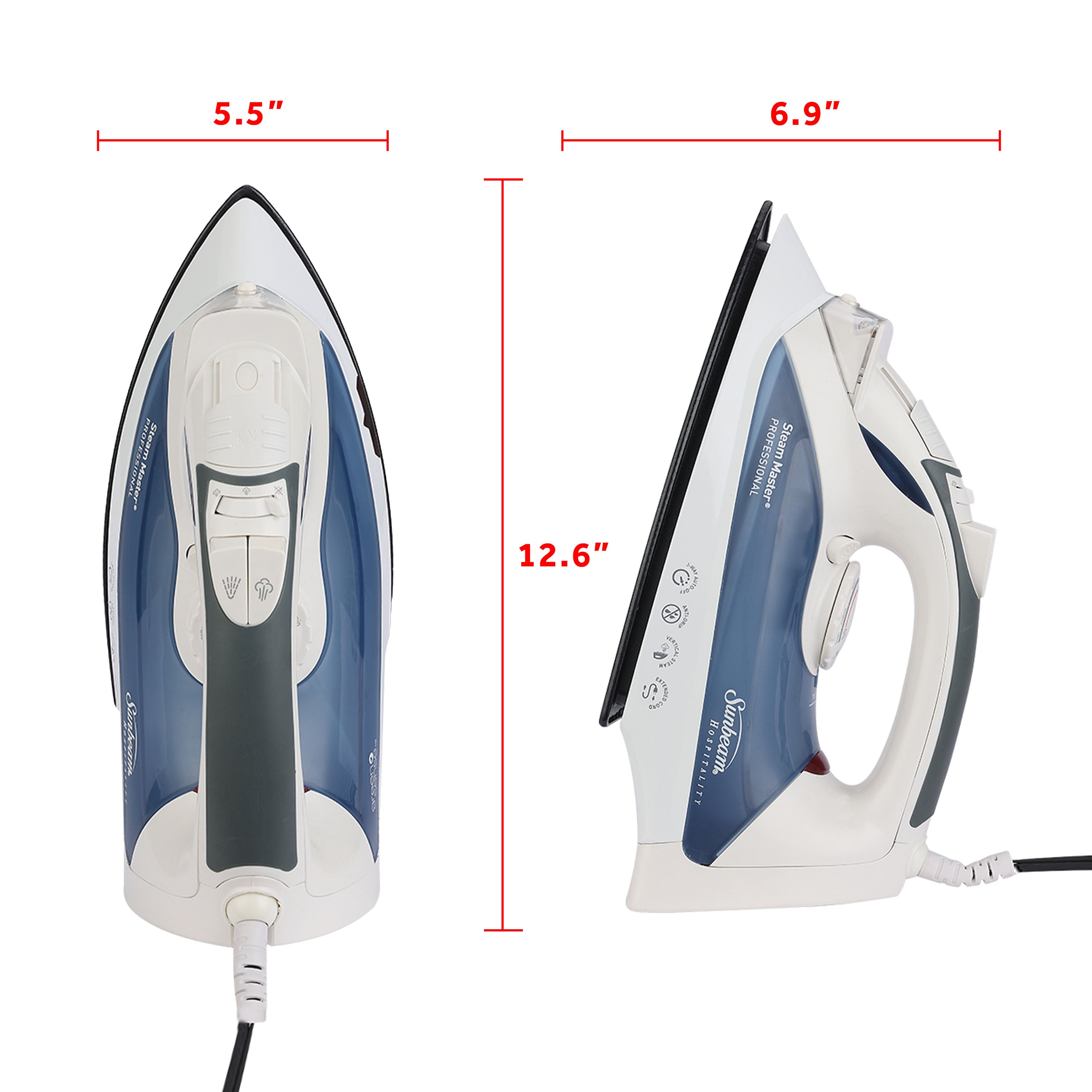 Sunbeam Steam Master Hospitality Steam Iron with ClearView LED Light and GreenSense Technology Available in White/Blue