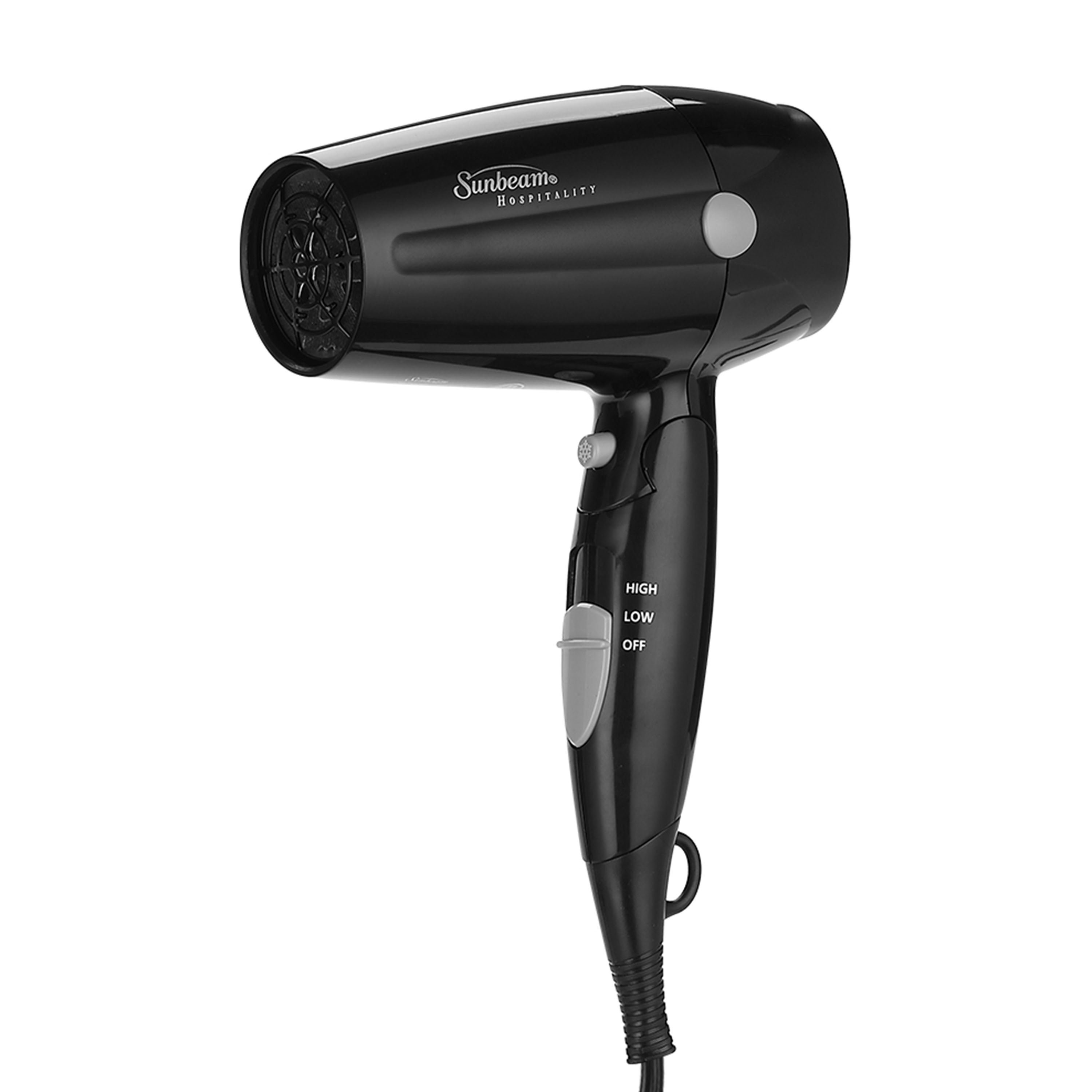 Sunbeam Mid-Sized Folding Hospitality Hair Dryer with Folding Handle and Cool Shot Button, Available in White and Black
