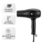 Sunbeam Mid-Sized Folding Hospitality Hair Dryer with Folding Handle and Cool Shot Button, Available in White and Black