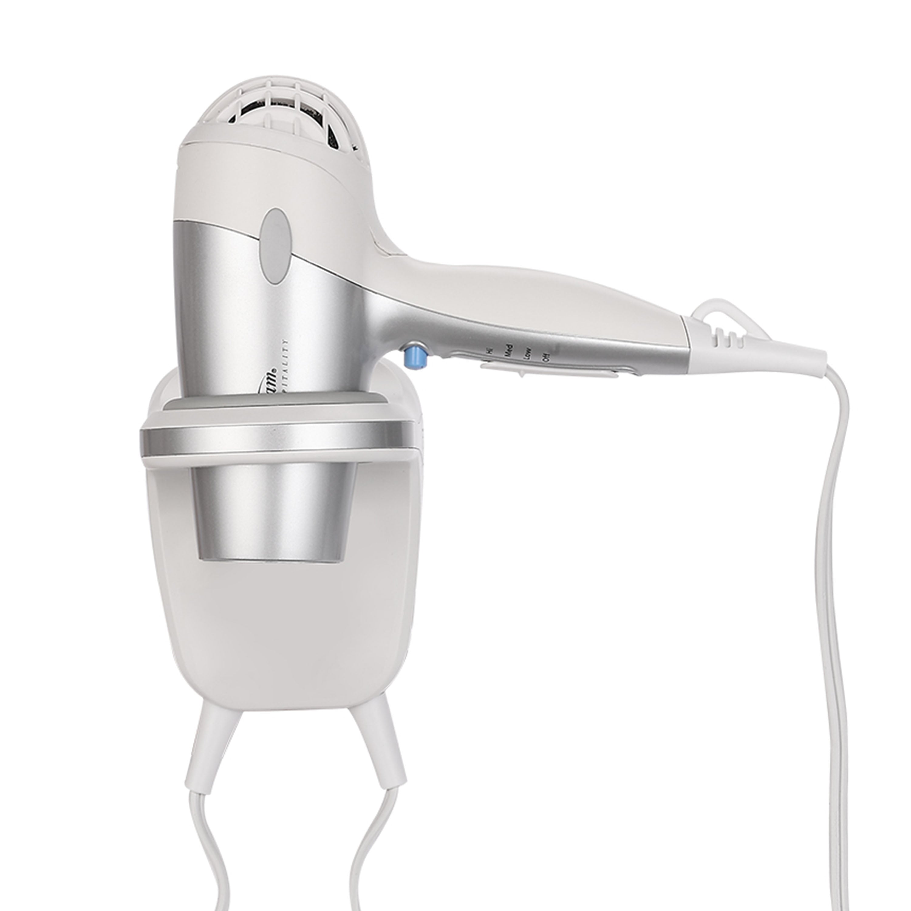 Sunbeam Wall-Mount Hospitality Hair Dryer with GreenSense Dual Wattage and Tourmaline Technology Available in White/Silver