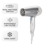 Sunbeam Wall-Mount Hospitality Hair Dryer with GreenSense Dual Wattage and Tourmaline Technology Available in White/Silver