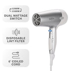 Sunbeam Wall-Mount Hospitality Hair Dryer with GreenSense Dual Wattage and LED Nightlight Available in Silver/White and Silver/Black