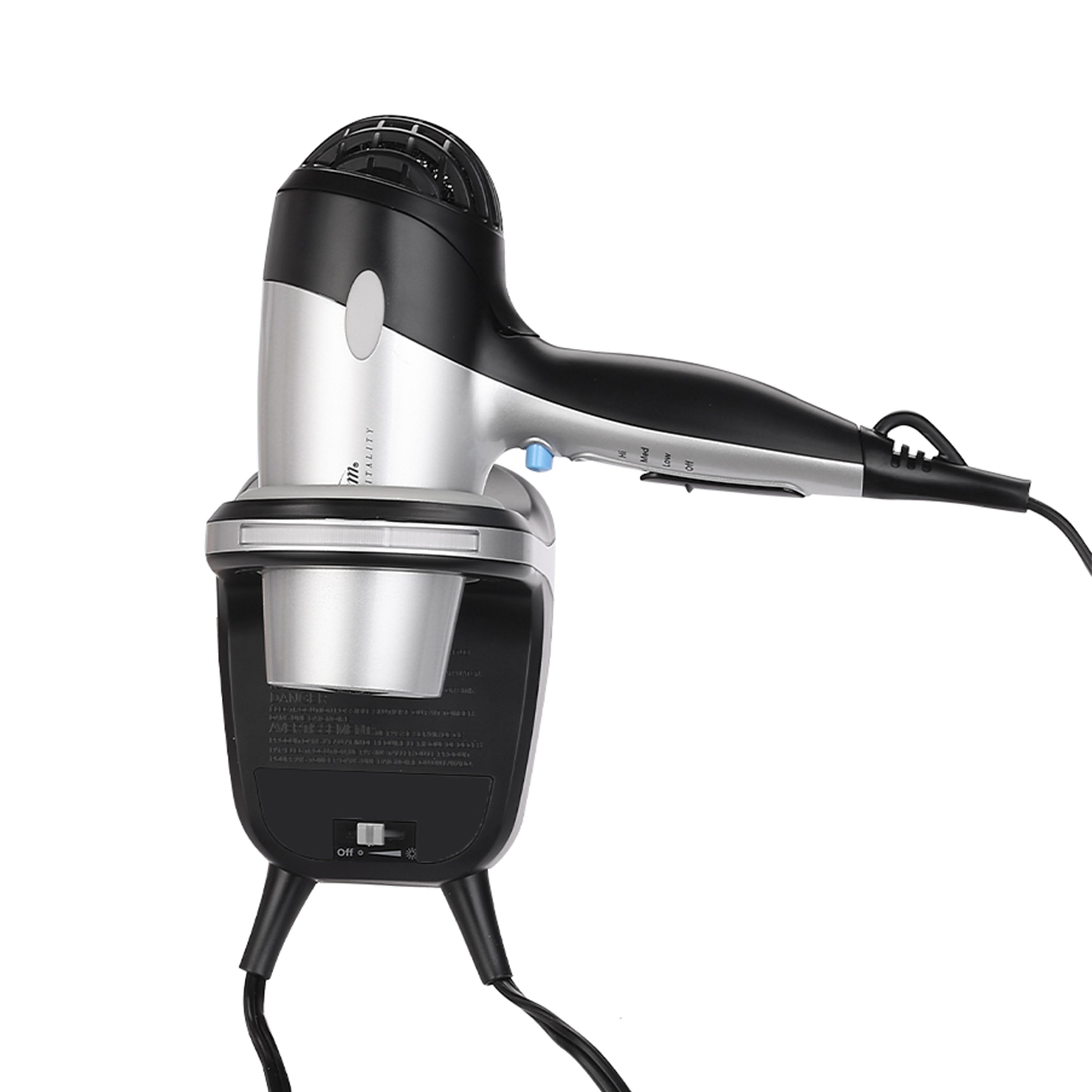 Sunbeam Wall-Mount Hospitality Hair Dryer with GreenSense Dual Wattage and LED Nightlight Available in Silver/White and Silver/Black
