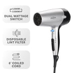 Sunbeam Wall-Mount Hospitality Hair Dryer with GreenSense Dual Wattage and LED Nightlight Available in Silver/White and Silver/Black