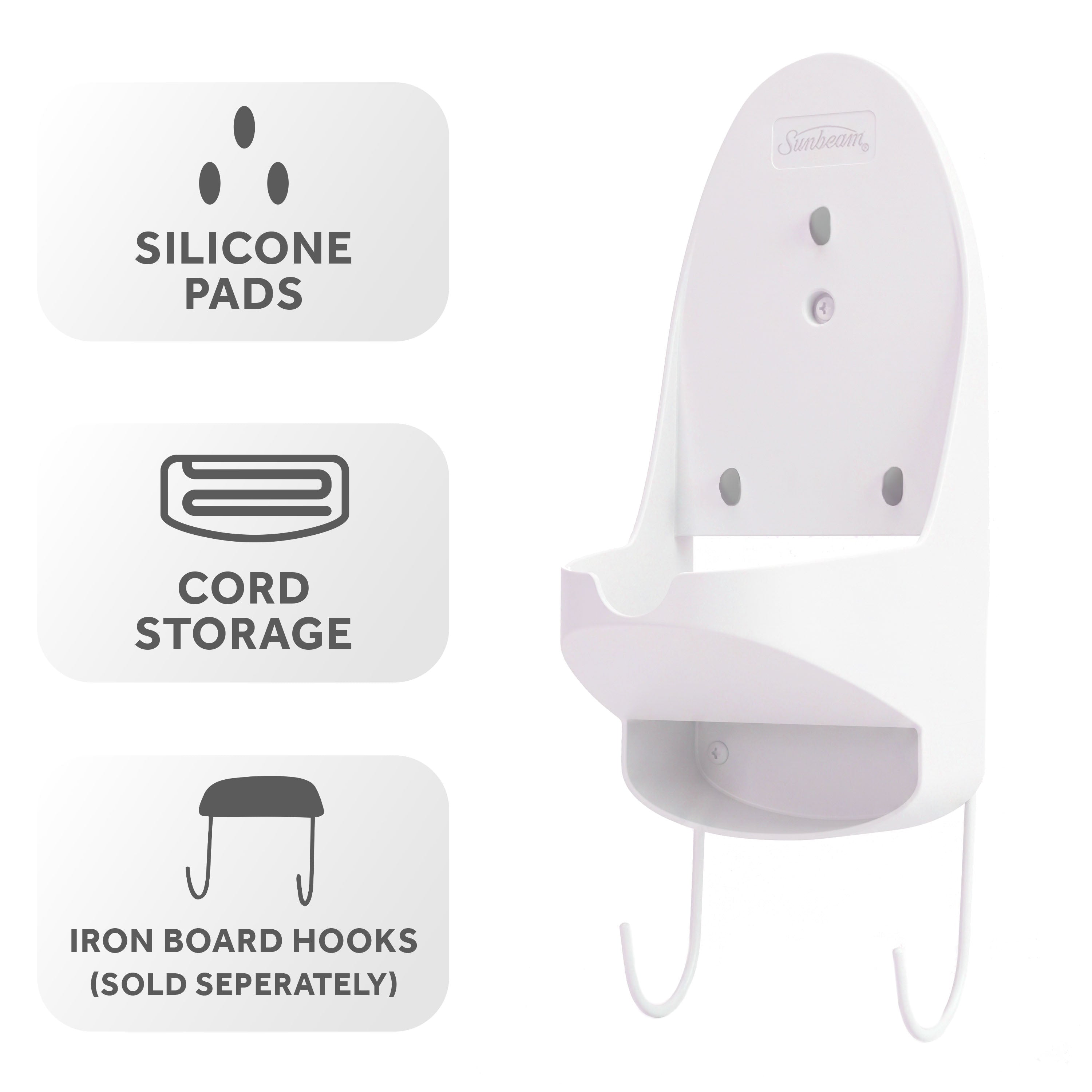Sunbeam Hospitality Iron Organizer with Drop-In Storage and Cord Management Available in White and Black