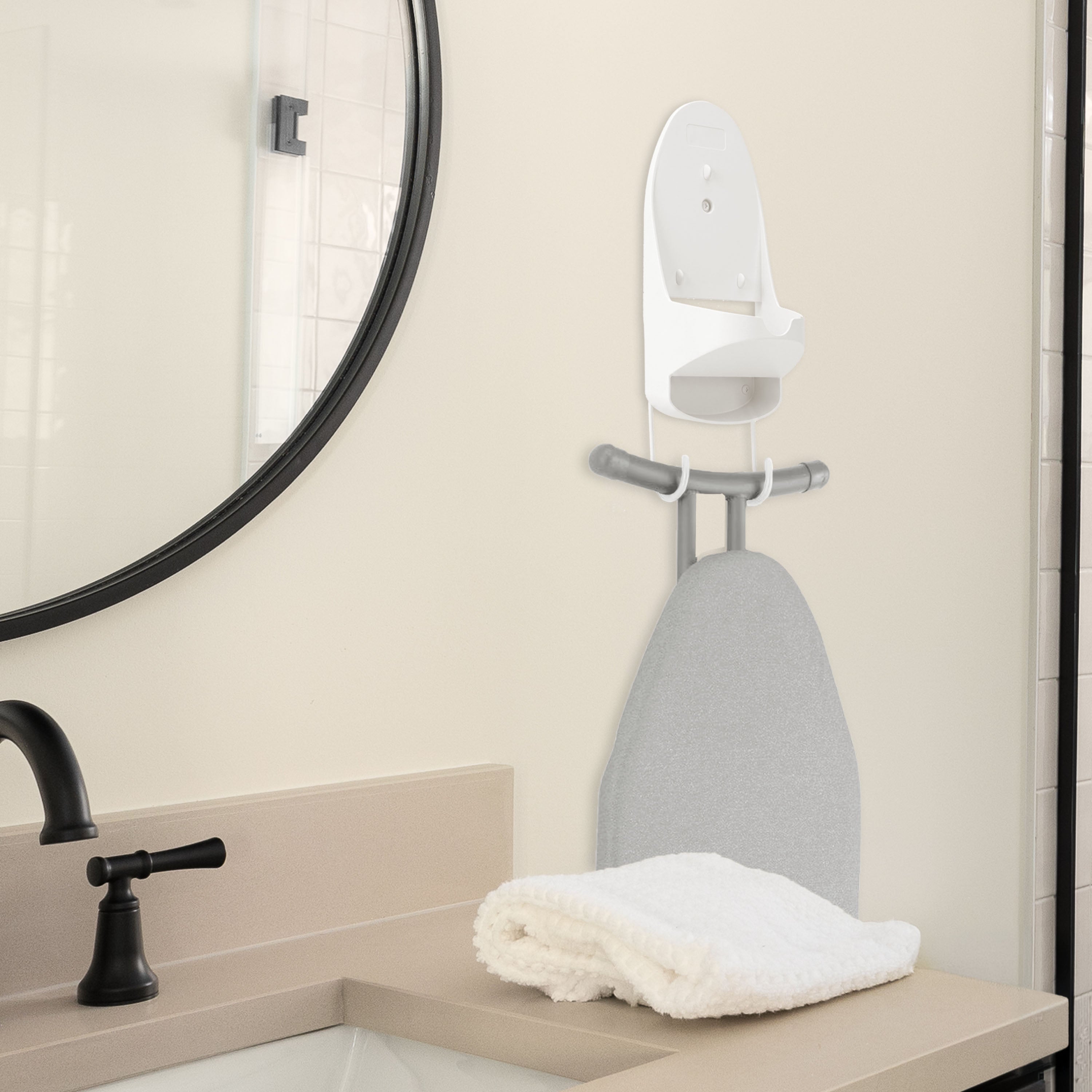 Sunbeam Hospitality Iron Organizer with Drop-In Storage and Cord Management Available in White and Black
