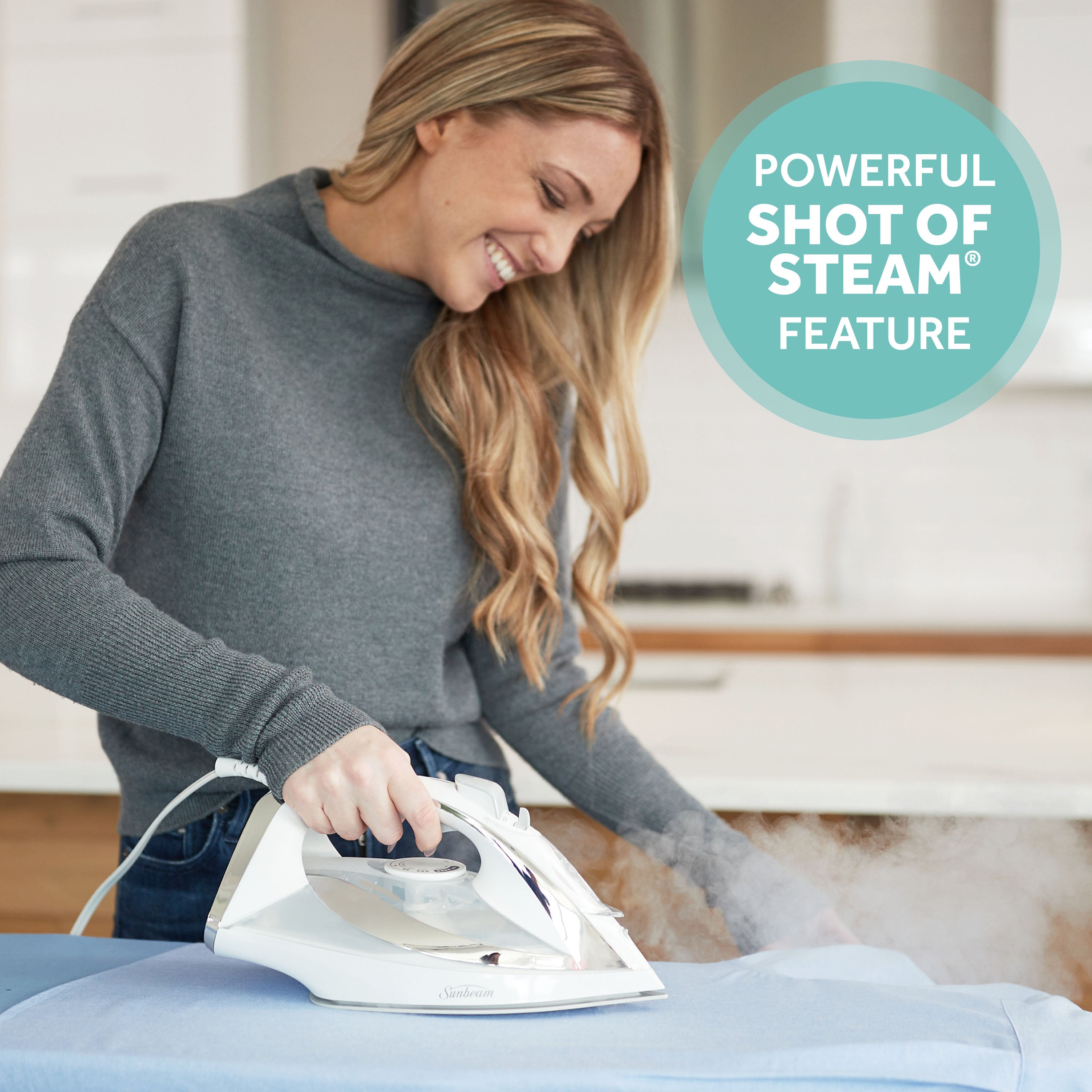 Sunbeam 1700W Turbo Steam Iron, White/Chrome