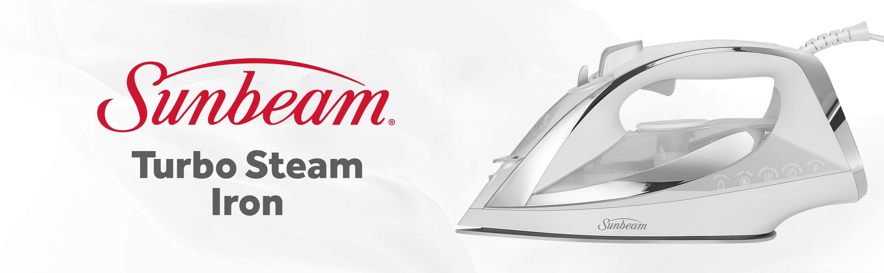 Sunbeam 1700W Turbo Steam Iron, White/Chrome