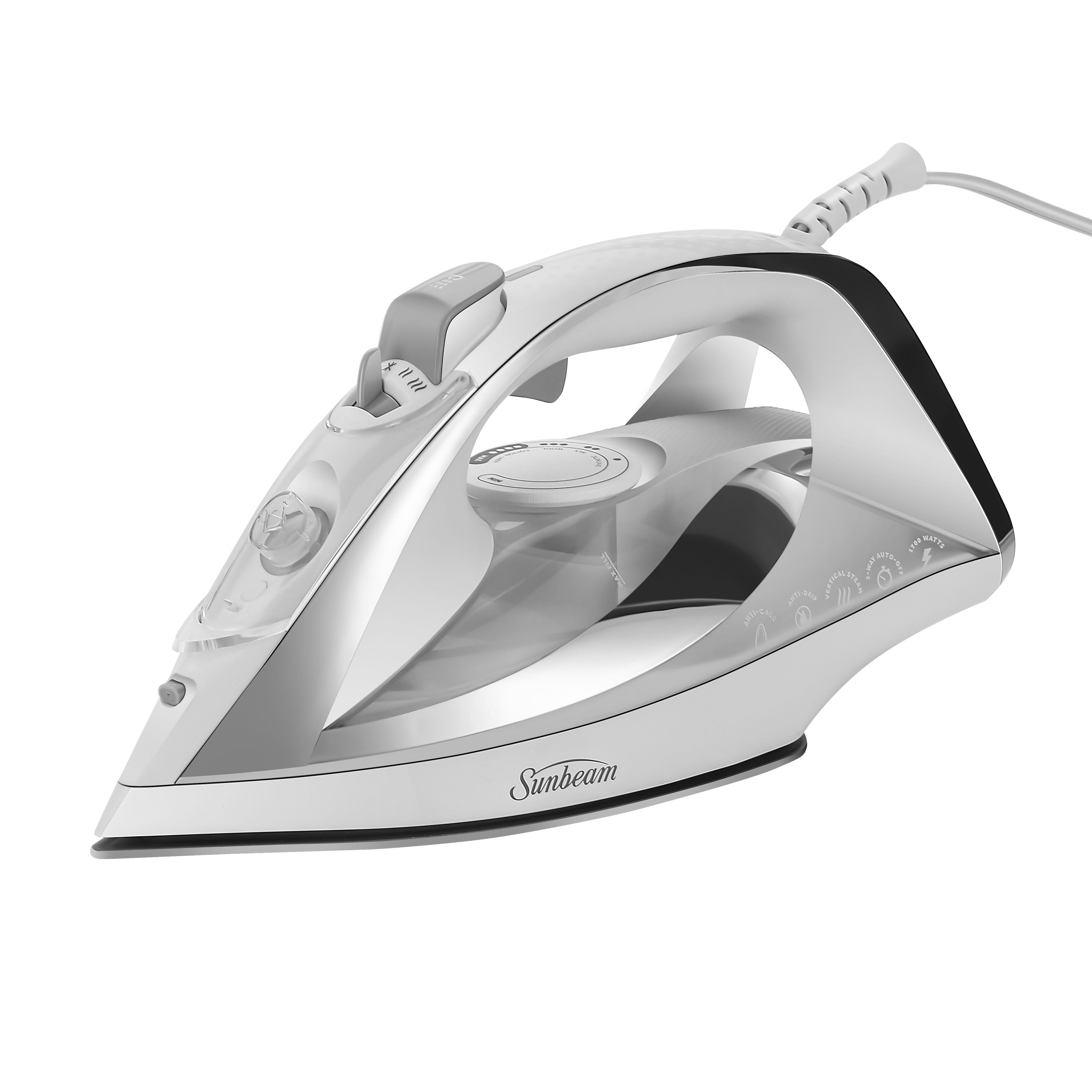 Sunbeam 1700W Turbo Steam Iron, White/Chrome