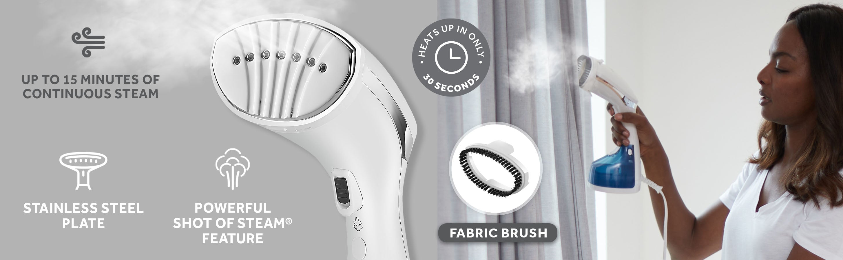 Sunbeam 1200W Power Steam Handheld Steamer, White/Blue