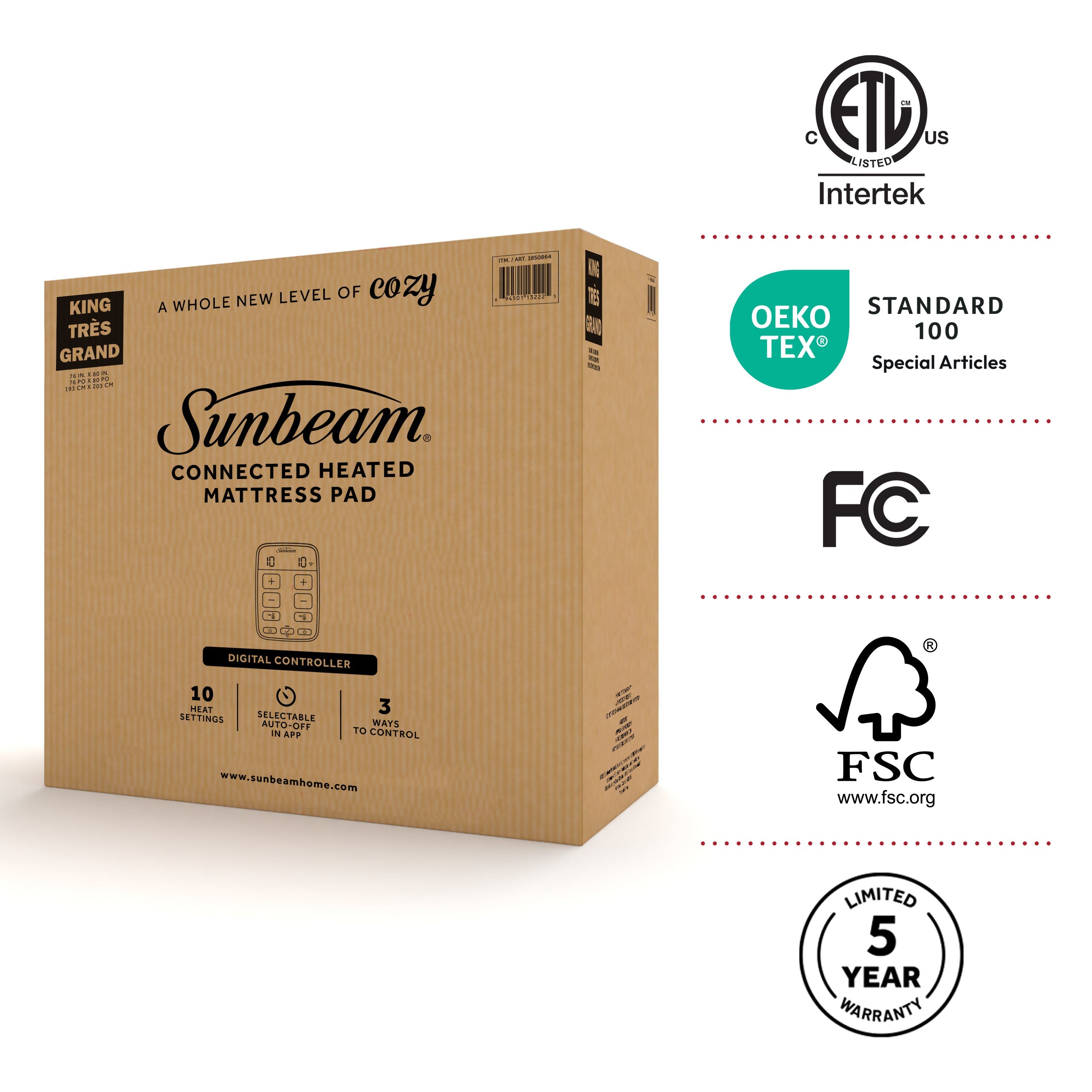 Sunbeam Wi-Fi Premium Heated Mattress Pad King 80x76