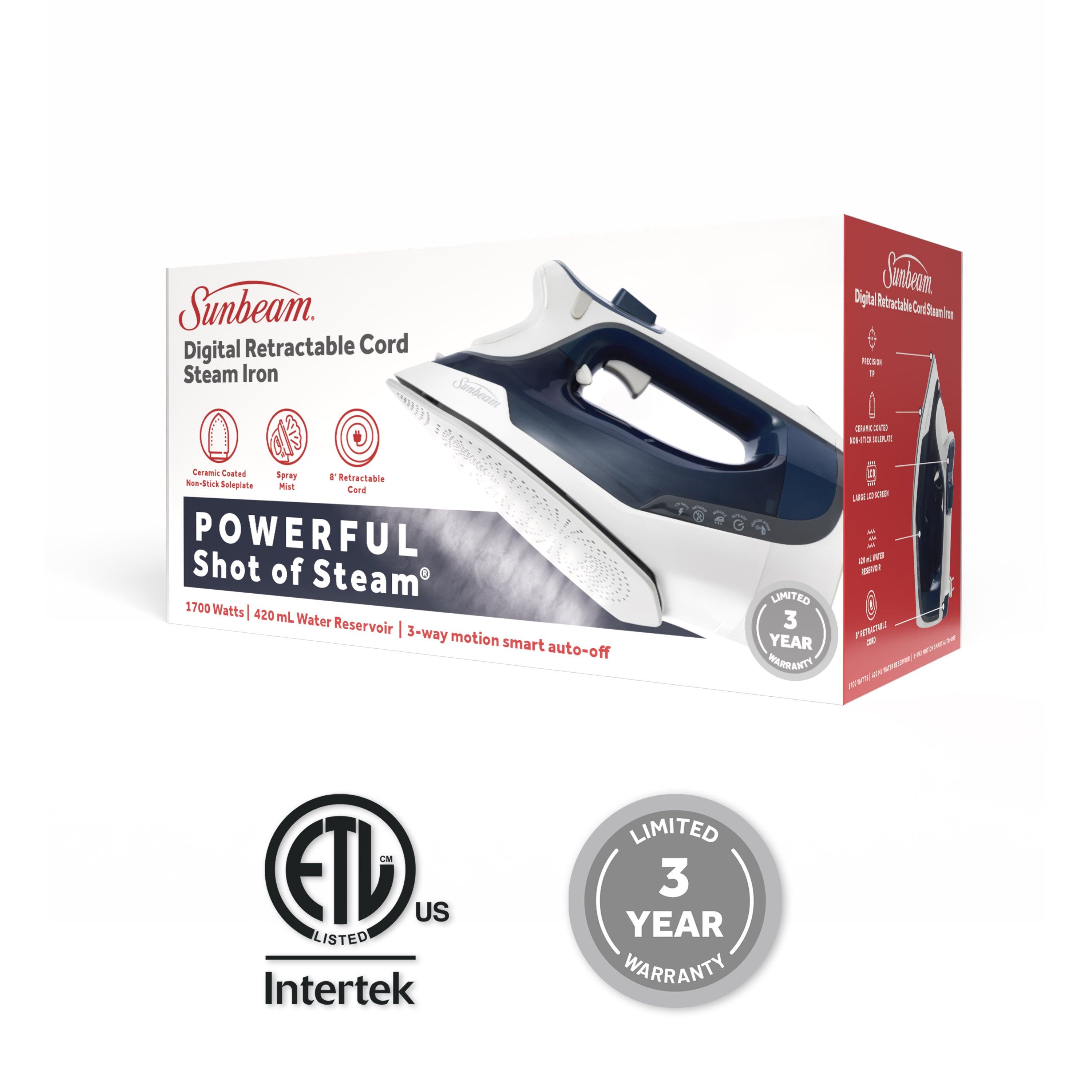 Sunbeam 1700W Digital Pro Steam Iron with Rectractable Cord