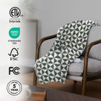 Sunbeam Heated Sage Green Triangle Throw Blanket Microplush 4 Heat Settings 50x70
