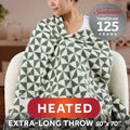 Sunbeam Heated Sage Green Triangle Throw Blanket Microplush 4 Heat Settings 50x70