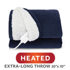 Sunbeam Heated Navy Blue Throw Blanket Microplush Faux Shearling 4 Heat Settings 50x70