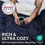 Sunbeam Heated Navy Blue Throw Blanket Microplush Faux Shearling 4 Heat Settings 50x70