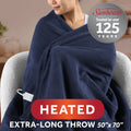 Sunbeam Heated Navy Blue Throw Blanket Microplush Faux Shearling 4 Heat Settings 50x70