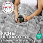 Sunbeam Heated Tartan Gray Throw Blanket Microplush Faux Shearling 4 Heat 50x70