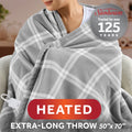 Sunbeam Heated Tartan Gray Throw Blanket Microplush Faux Shearling 4 Heat 50x70