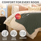 Sunbeam Heated Khaki Green Throw Blanket Faux Shearling Foot Pocket 4 Heat 50x70