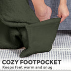 Sunbeam Heated Khaki Green Throw Blanket Faux Shearling Foot Pocket 4 Heat 50x70