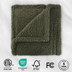 Sunbeam Heated Khaki Green Throw Blanket Faux Shearling Foot Pocket 4 Heat 50x70