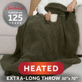 Sunbeam Heated Khaki Green Throw Blanket Faux Shearling Foot Pocket 4 Heat 50x70
