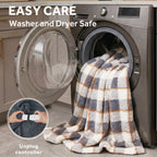 Sunbeam Heated Gray Plaid Throw Blanket Faux Shearling Foot Pocket 4 Heat 50x70