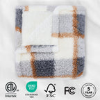 Sunbeam Heated Gray Plaid Throw Blanket Faux Shearling Foot Pocket 4 Heat 50x70