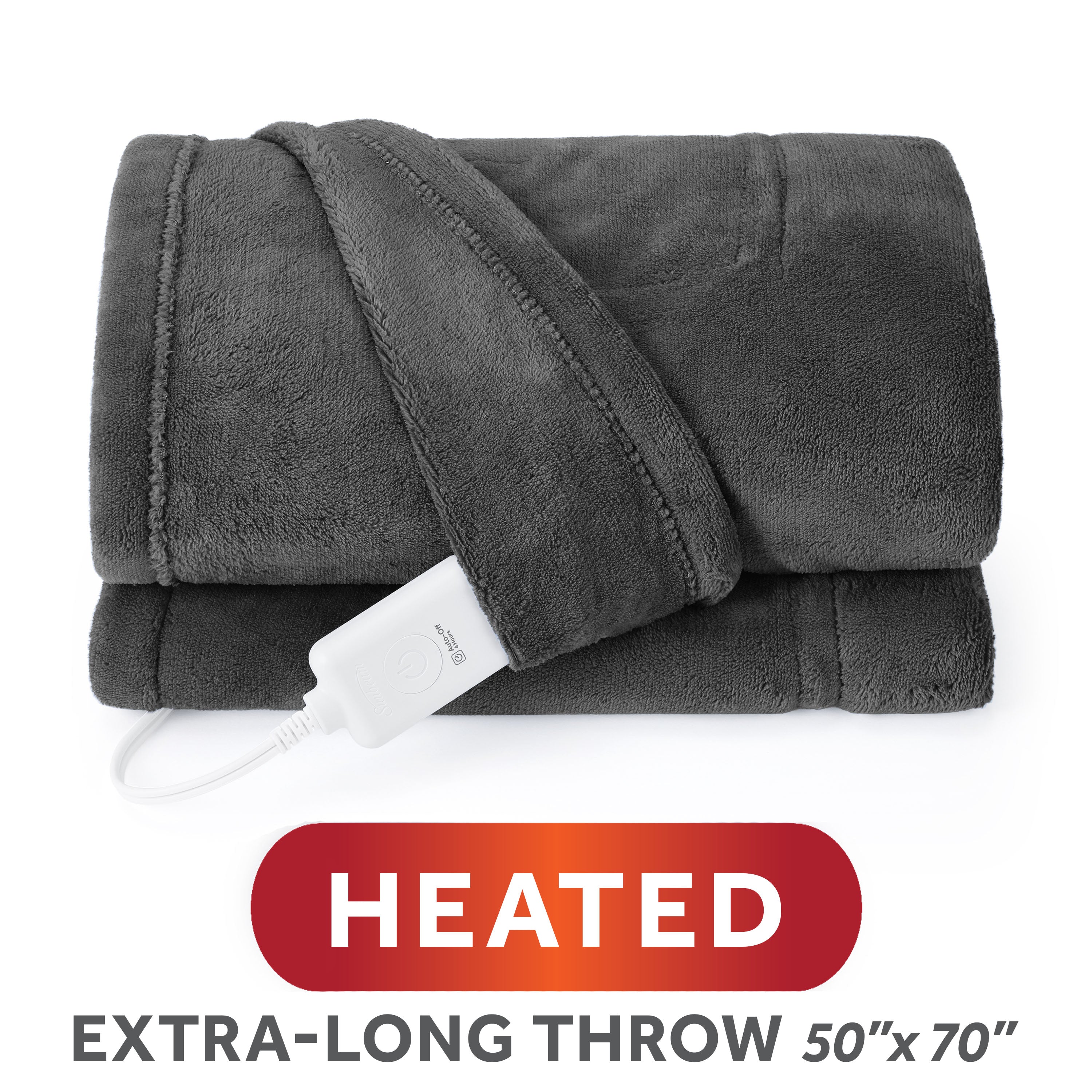 Sunbeam Heated Gray Throw Blanket Ultimate Cozy Microplush 4 Heat Settings 50x60