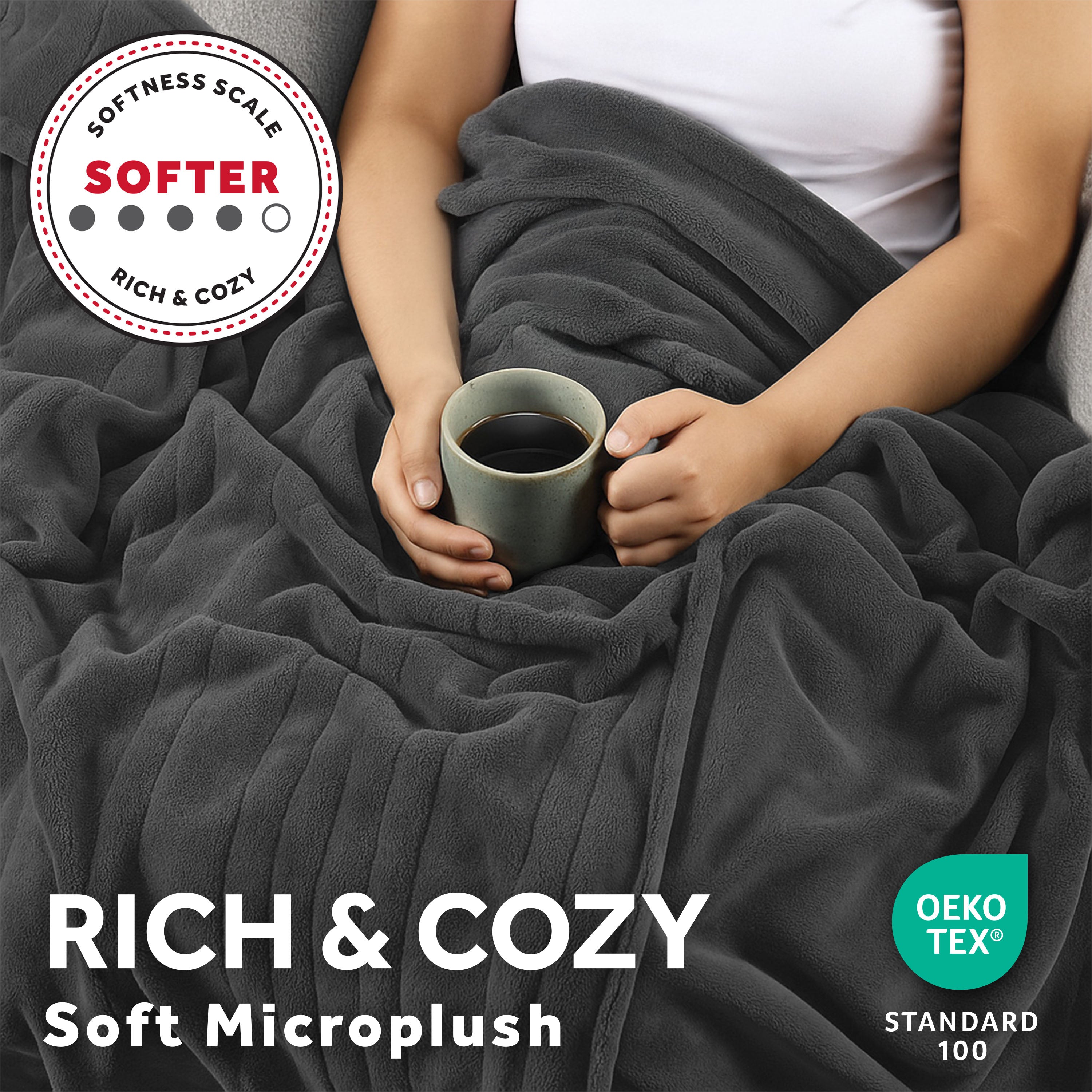 Sunbeam Heated Gray Throw Blanket Ultimate Cozy Microplush 4 Heat Settings 50x60