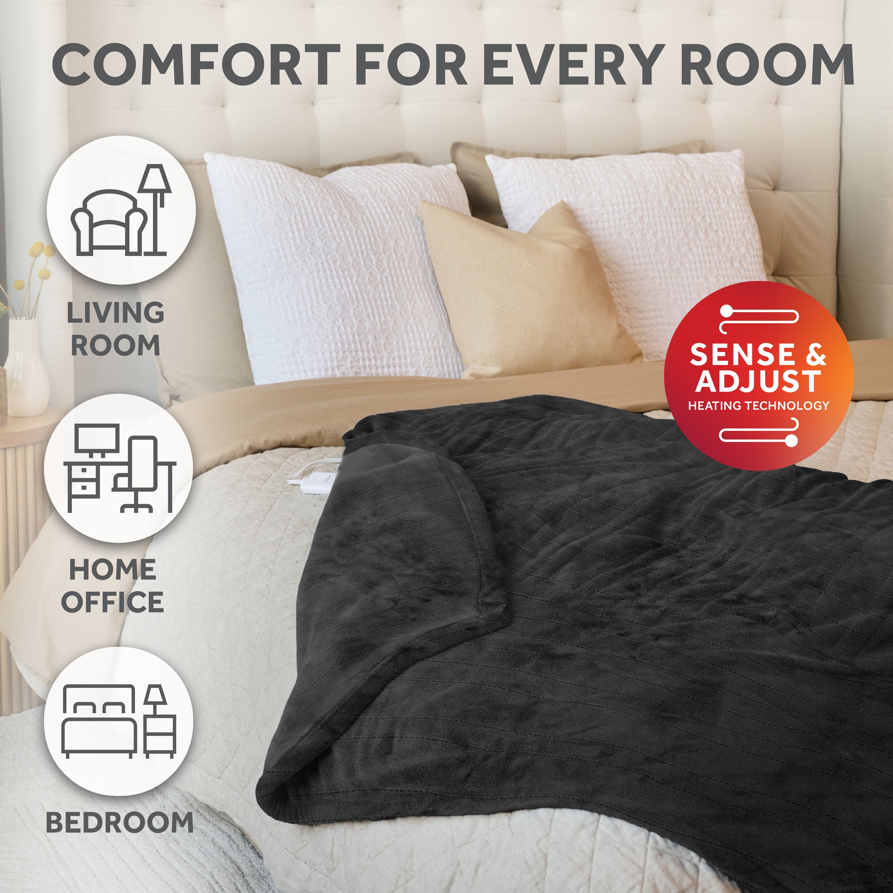Sunbeam Heated Gray Throw Blanket Ultimate Cozy Microplush 4 Heat Settings 50x60