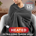 Sunbeam Heated Gray Throw Blanket Ultimate Cozy Microplush 4 Heat Settings 50x60