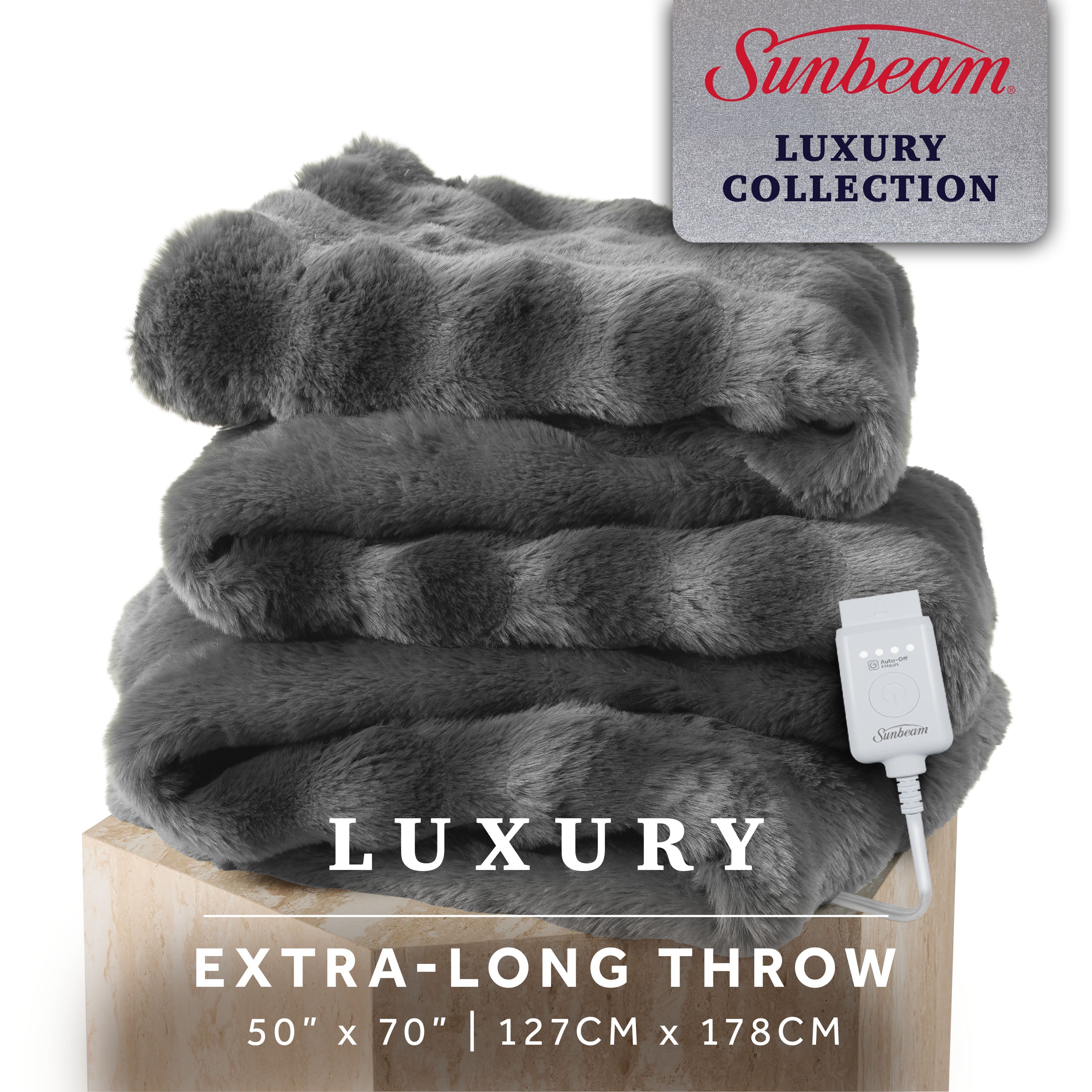 Sunbeam Heated Slate Gray Throw Blanket Bubble Faux Fur 4 Heat Settings 50x60