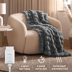 Sunbeam Heated Slate Gray Throw Blanket Bubble Faux Fur 4 Heat Settings 50x60