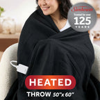 Sunbeam Heated Black Throw Blanket Brushed Fleece 4 Heat Settings 50x60