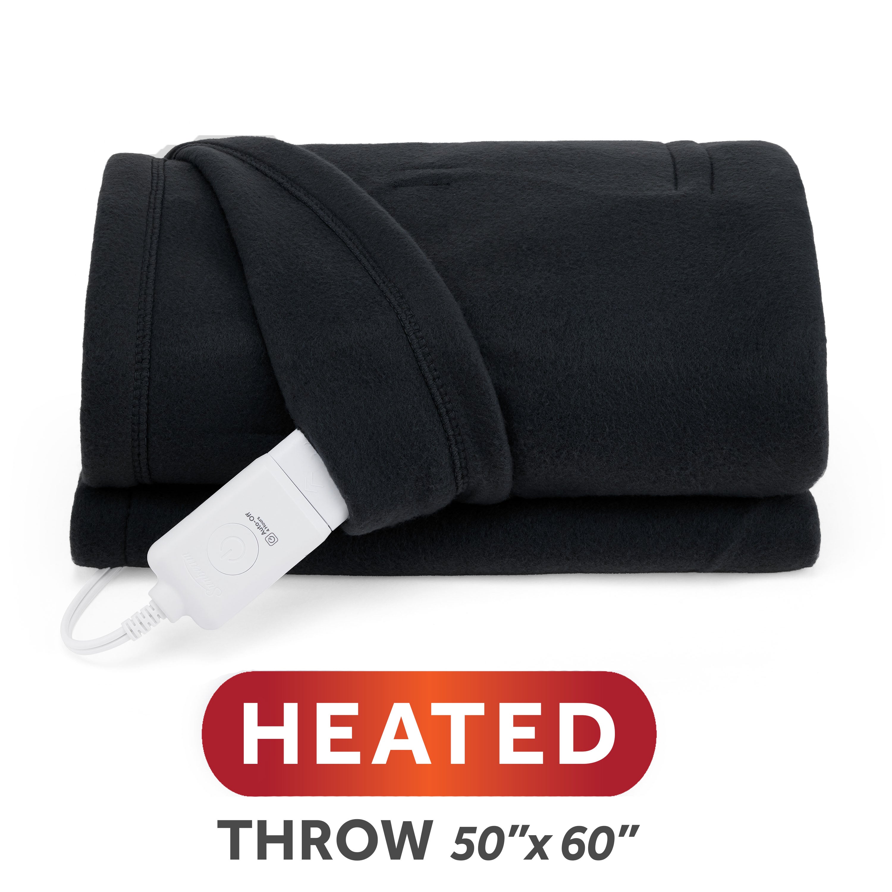 Sunbeam Heated Black Throw Blanket Brushed Fleece 4 Heat Settings 50x60