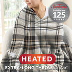 Sunbeam Heated Black White Vintage Plaid Throw Blanket Microplush 4 Heat Settings 50x70