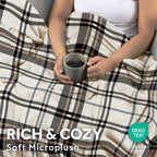 Sunbeam Heated Black White Vintage Plaid Throw Blanket Microplush 4 Heat Settings 50x70
