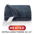 Sunbeam Heated Big Blue Throw Blanket Microplush 4 Heat Settings 50x70