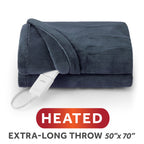 Sunbeam Heated Big Blue Throw Blanket Microplush 4 Heat Settings 50x70