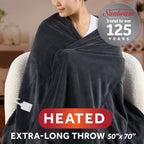 Sunbeam Heated Greystone Throw Blanket Microplush 4 Heat Settings 50x70